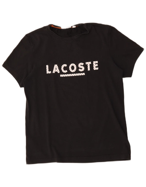 Camiseta gráfica masculina Lacoste tamanho superior 3 pequeno algodão preto