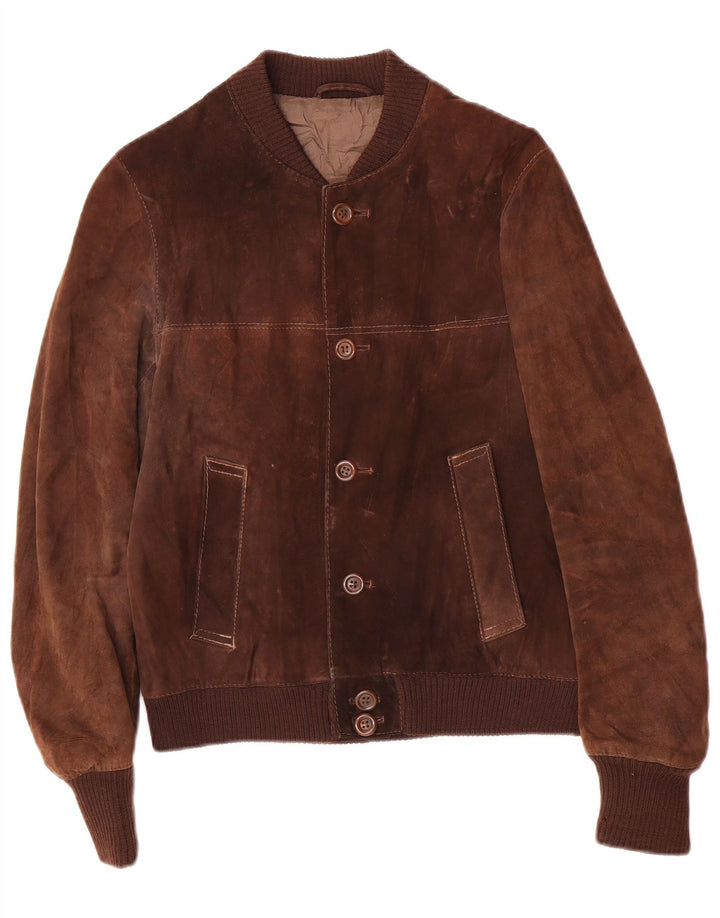 Jaqueta bomber masculina vintage de camurça IT 48 marrom médio