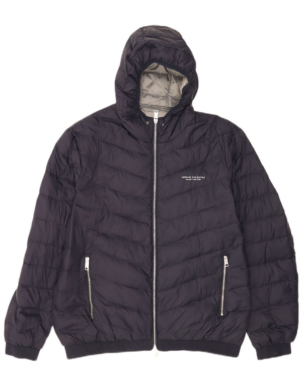 Armani Exchange Mens Hooded Padded Jacket UK 42 XL Navy Blue Polyamide