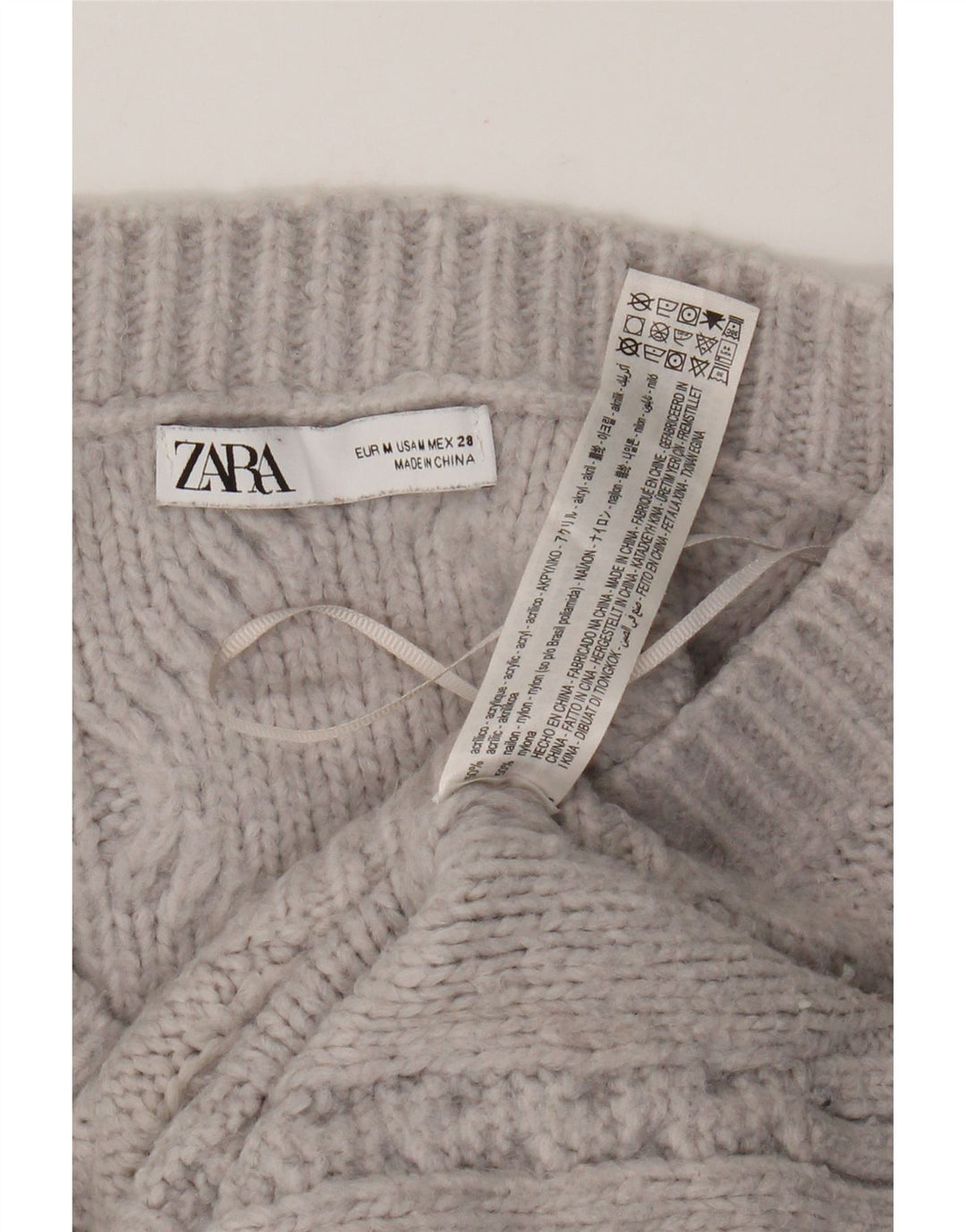 Suéter feminino Zara com decote em V superdimensionado Reino Unido 14 cinza médio acrílico