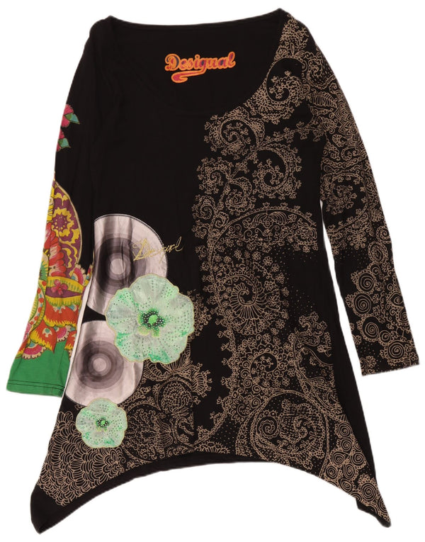 Vestido túnica feminino assimétrico Desigual Reino Unido 14 grande preto paisley
