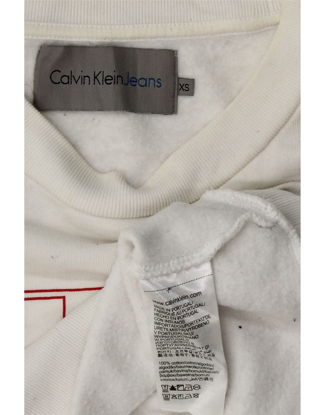 CALVIN KLEIN JEANS Suéter feminino com estampa gráfica cropped UK 6 XS branco
