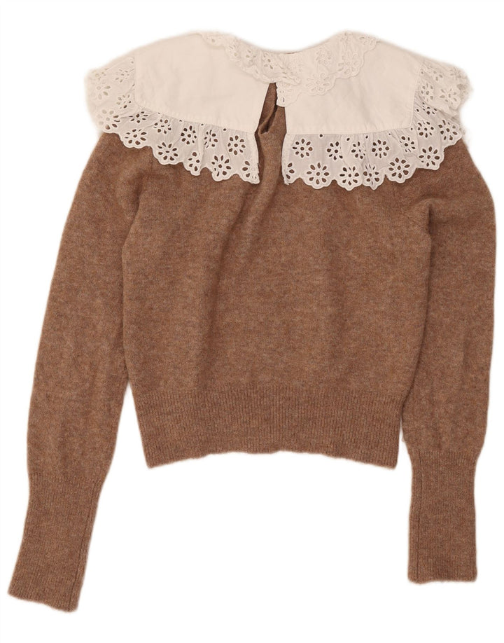 Suéter feminino Zara com gola canoa e gola canoa Reino Unido 14 poliéster marrom médio
