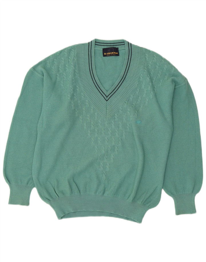 Il Granchio Suéter masculino com decote em V verde médio