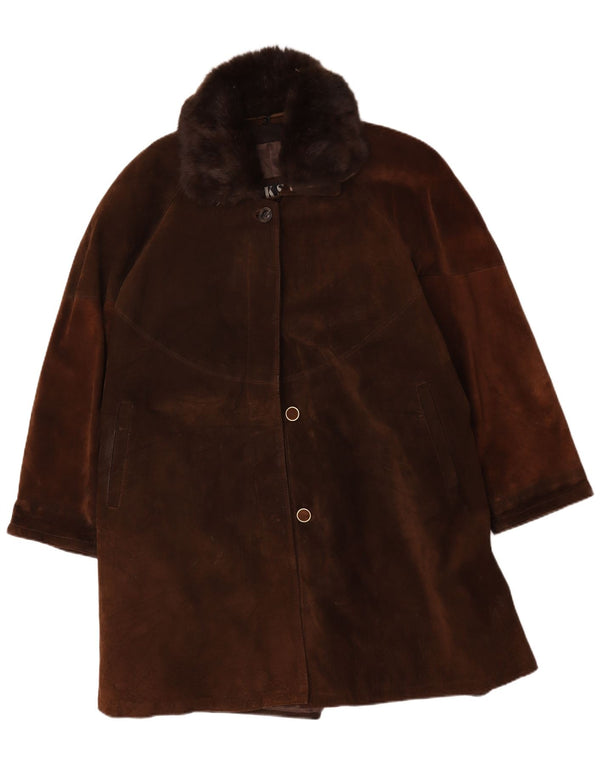 Sobretudo feminino vintage de camurça oversized IT 44 couro marrom médio