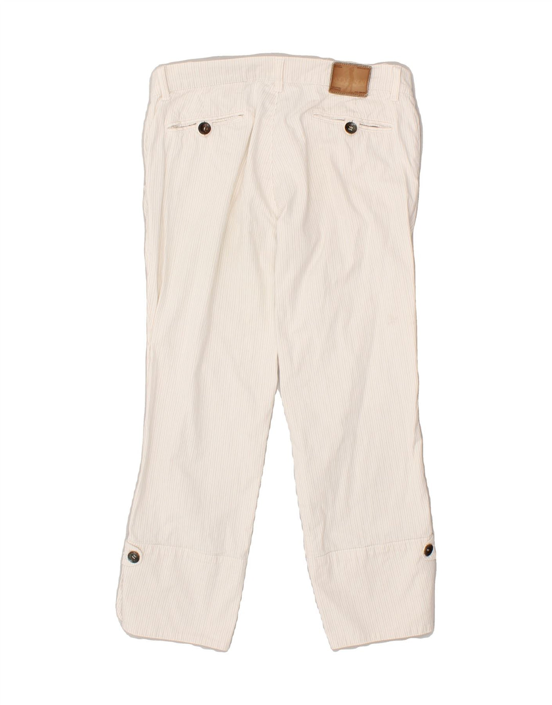 JECKERSON Womens Straight Capri Trousers W29 L24 White Pinstripe Cotton Vintage Jeckerson and Second-Hand Jeckerson from Messina Hembry 