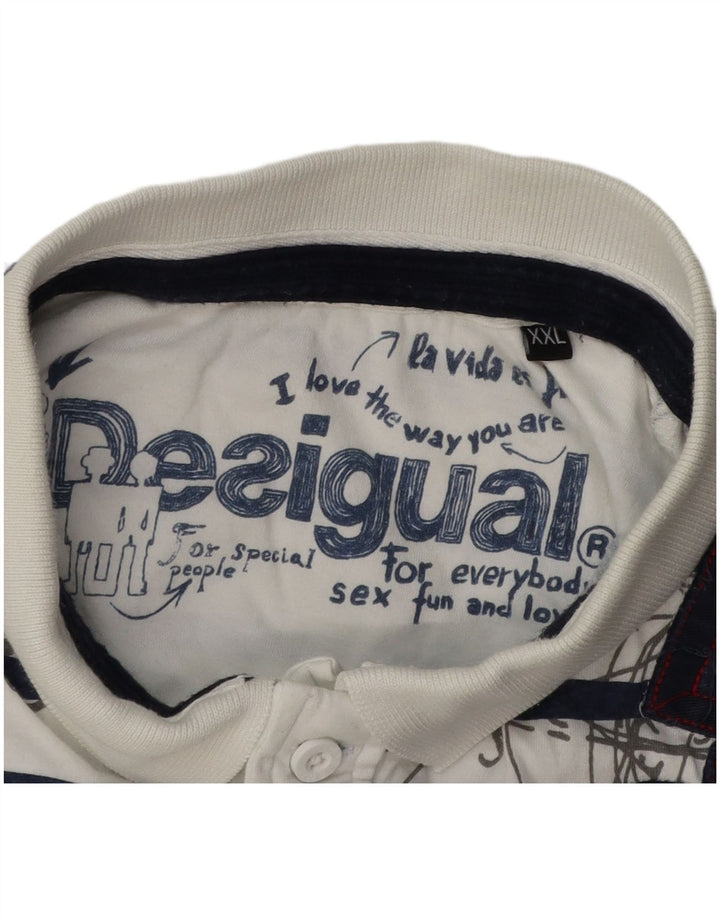 DESIGUAL Camisa polo masculina gráfica 2XL listrada branca