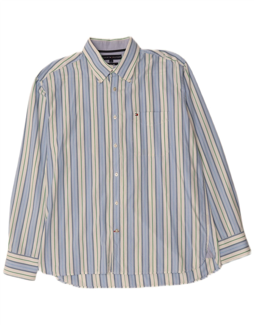 Camisa masculina Tommy Hilfiger grande algodão listrado azul