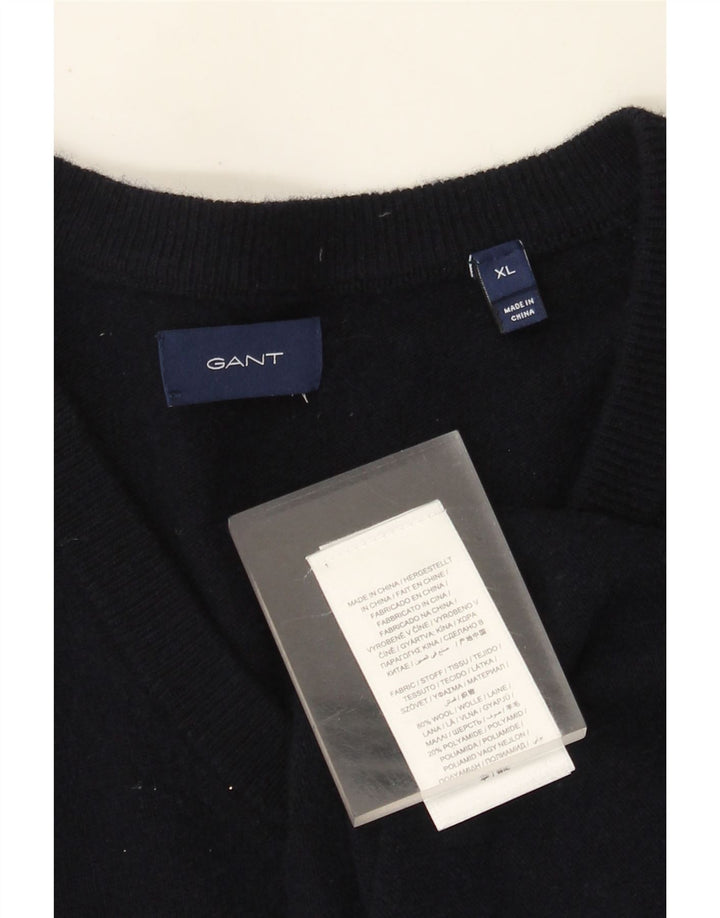 Suéter masculino Gant com decote em V XL lã azul marinho