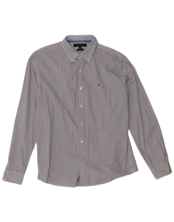 Camisa masculina Tommy Hilfiger vintage fit grande algodão listrado azul