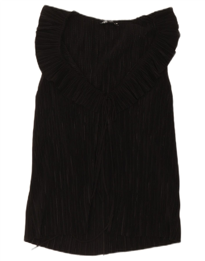 Blusa feminina sem mangas Zara Top UK 12 poliéster preto médio