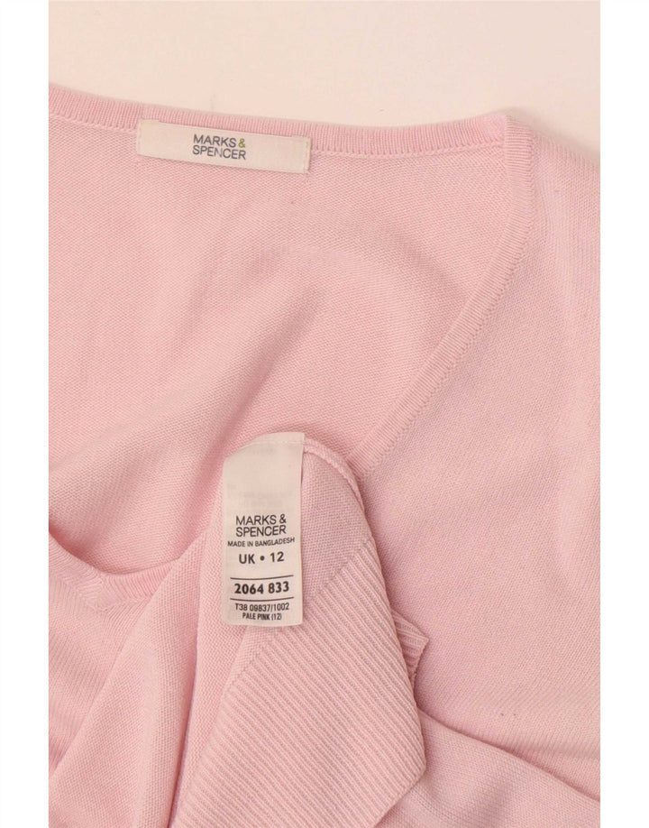 Suéter feminino Marks & Spencer com decote em V Reino Unido 12 acrílico rosa médio