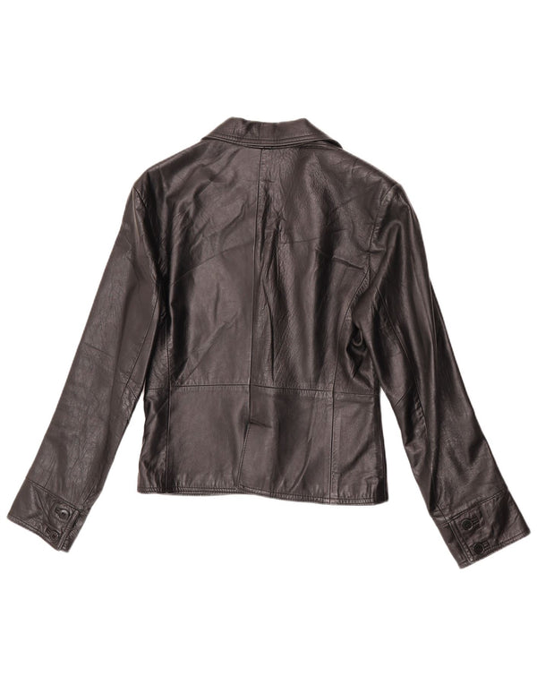 Jaqueta blazer feminina de couro com 2 botões VINTAGE IT 44 couro preto médio