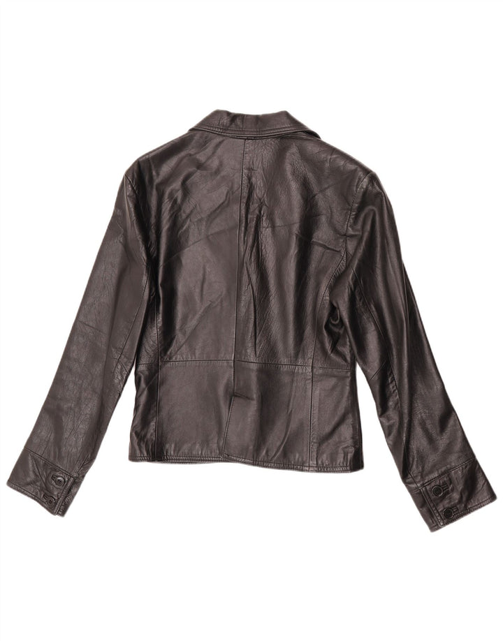 Jaqueta blazer feminina de couro com 2 botões VINTAGE IT 44 couro preto médio