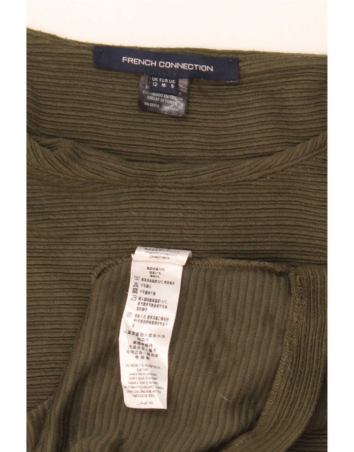 Vestido feminino French Connection manga 3/4 Reino Unido 12 viscose cáqui médio