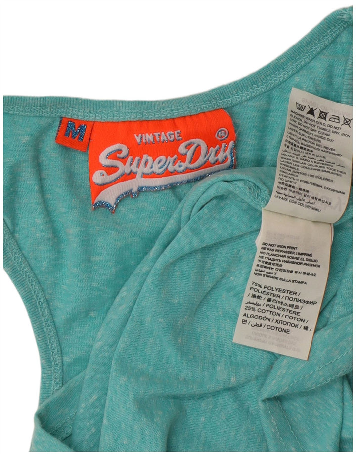 Top de colete gráfico feminino Superdry UK 14 poliéster manchado turquesa médio