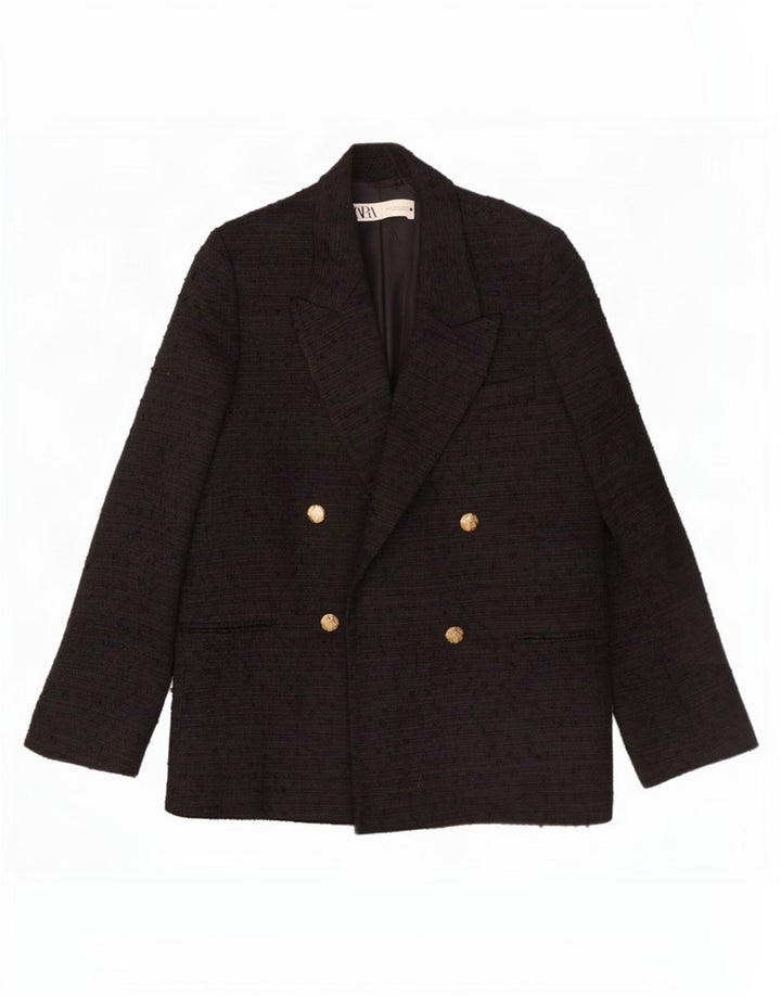 Jaqueta blazer masculina Zara com peito duplo Reino Unido 36 poliéster manchado preto pequeno