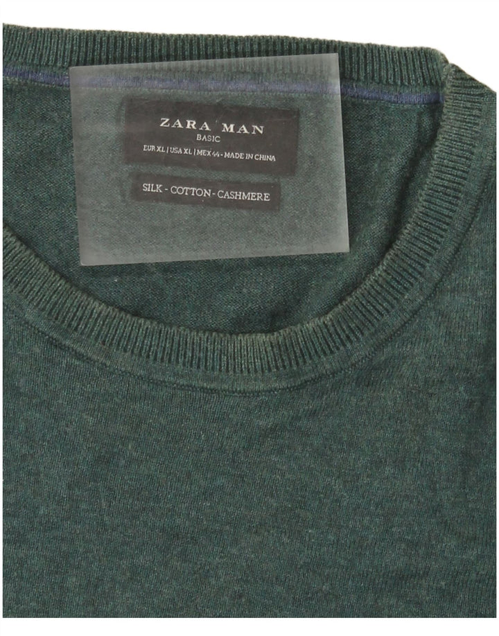 Zara Suéter masculino com gola redonda XL verde seda
