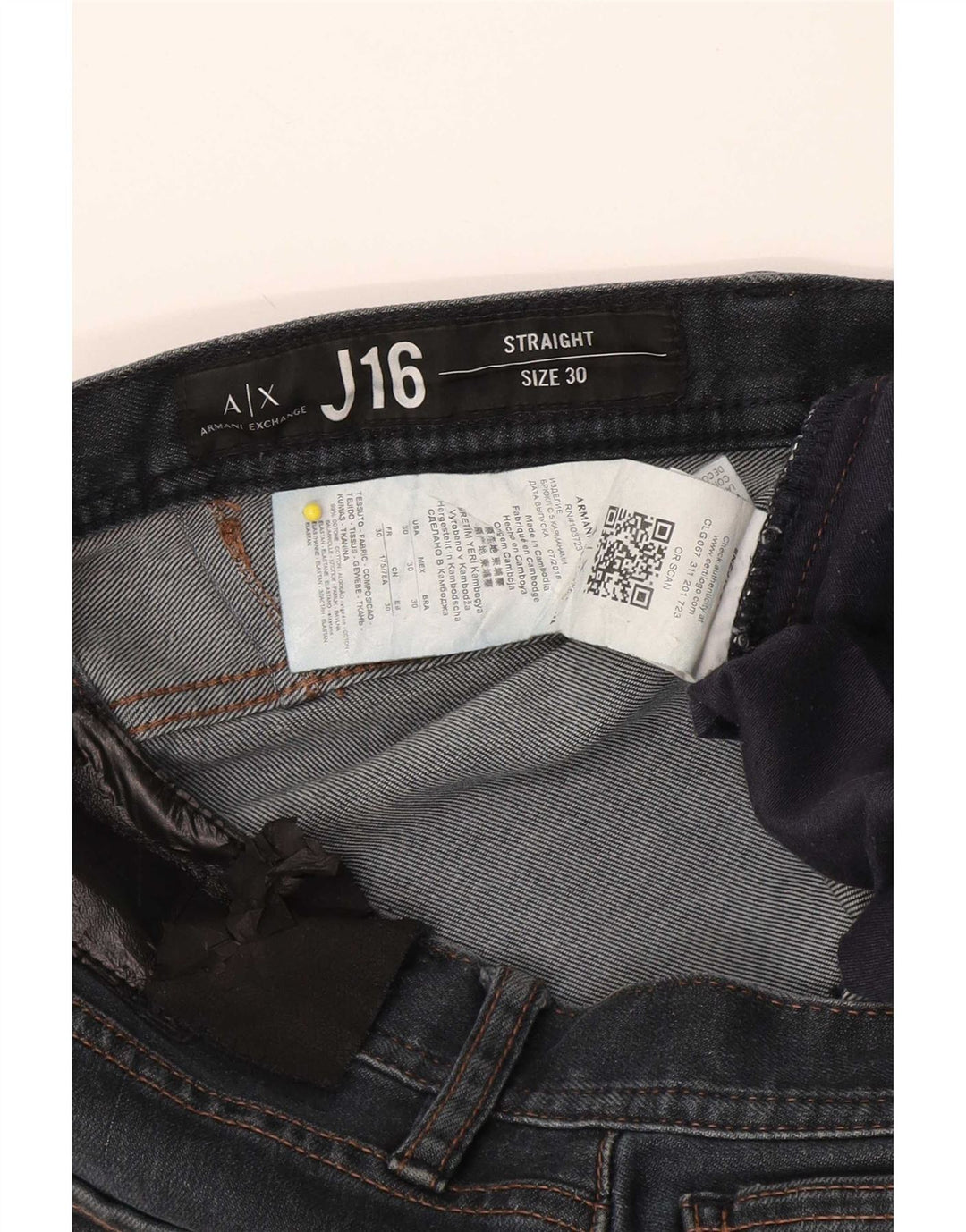 Armani Exchange Mens Straight Jeans W30 L32 Azul Marinho Algodão
