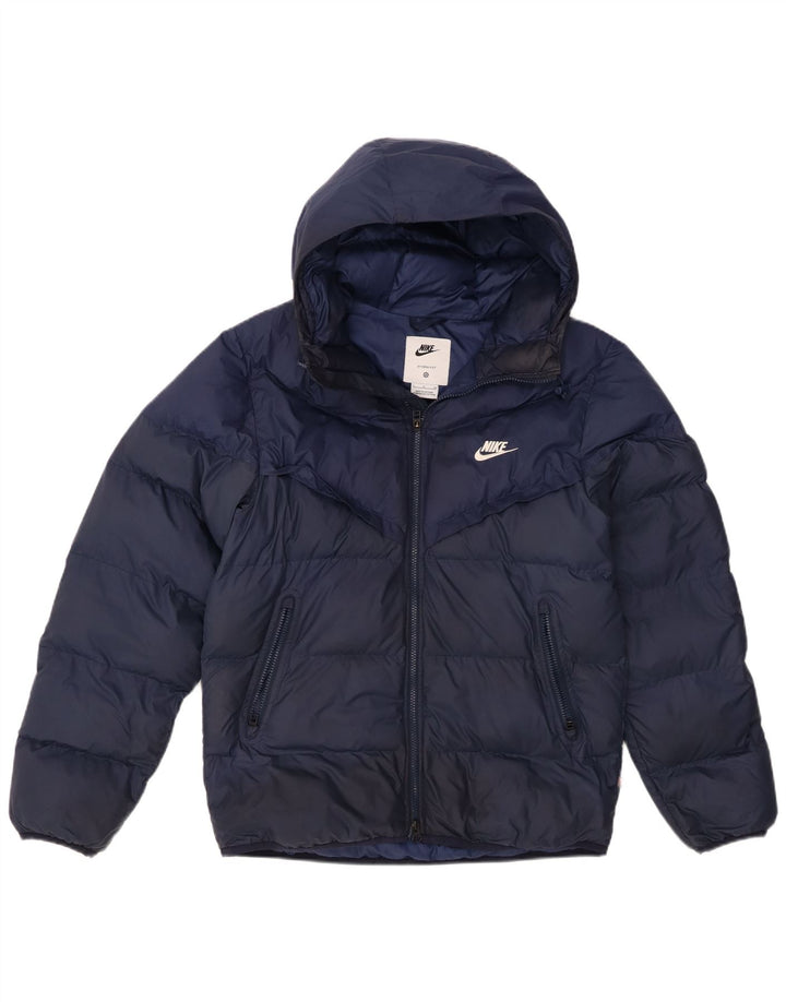 Jaqueta acolchoada com capuz masculina Nike Storm-Fit Reino Unido 36 pequena azul marinho poliéster