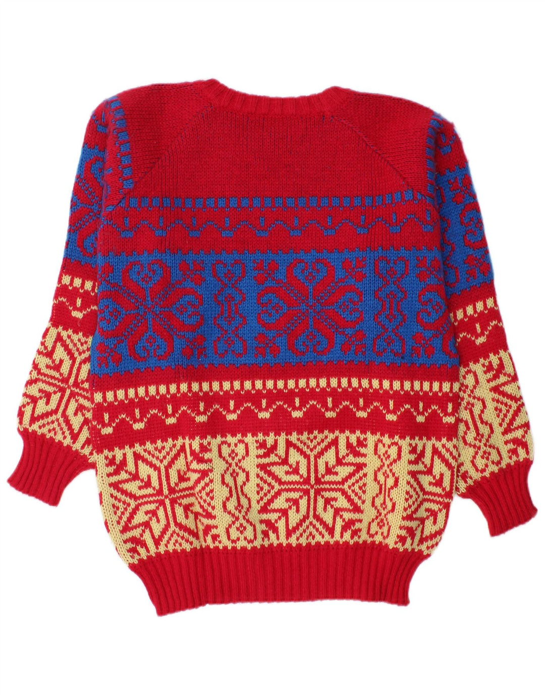 Suéter masculino vintage com gola canoa médio vermelho Fair Isle