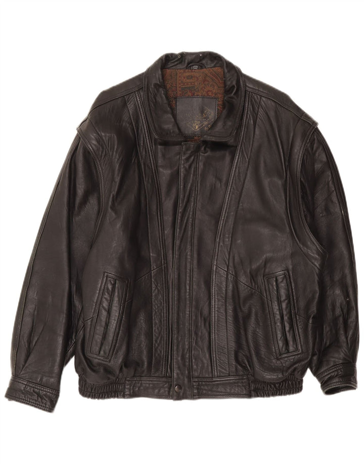 Jaqueta de couro masculina vintage UK 44 2XL couro preto