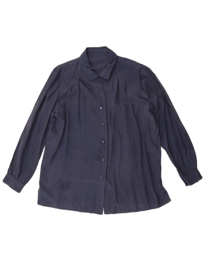 Blusa feminina vintage UK 14 grande azul marinho