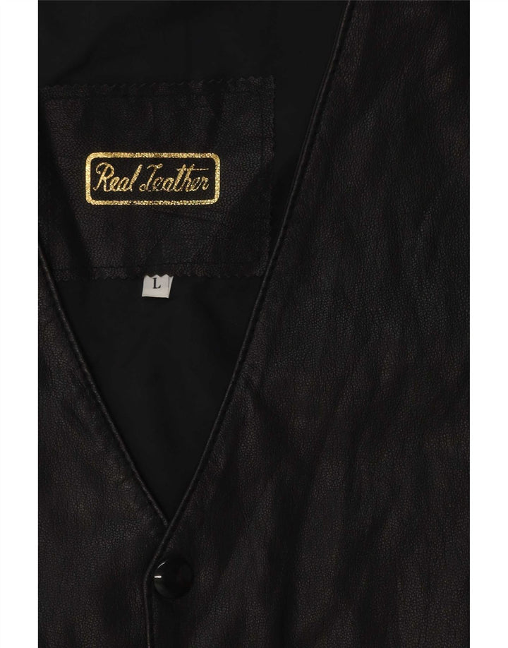 Colete de couro masculino vintage grande preto