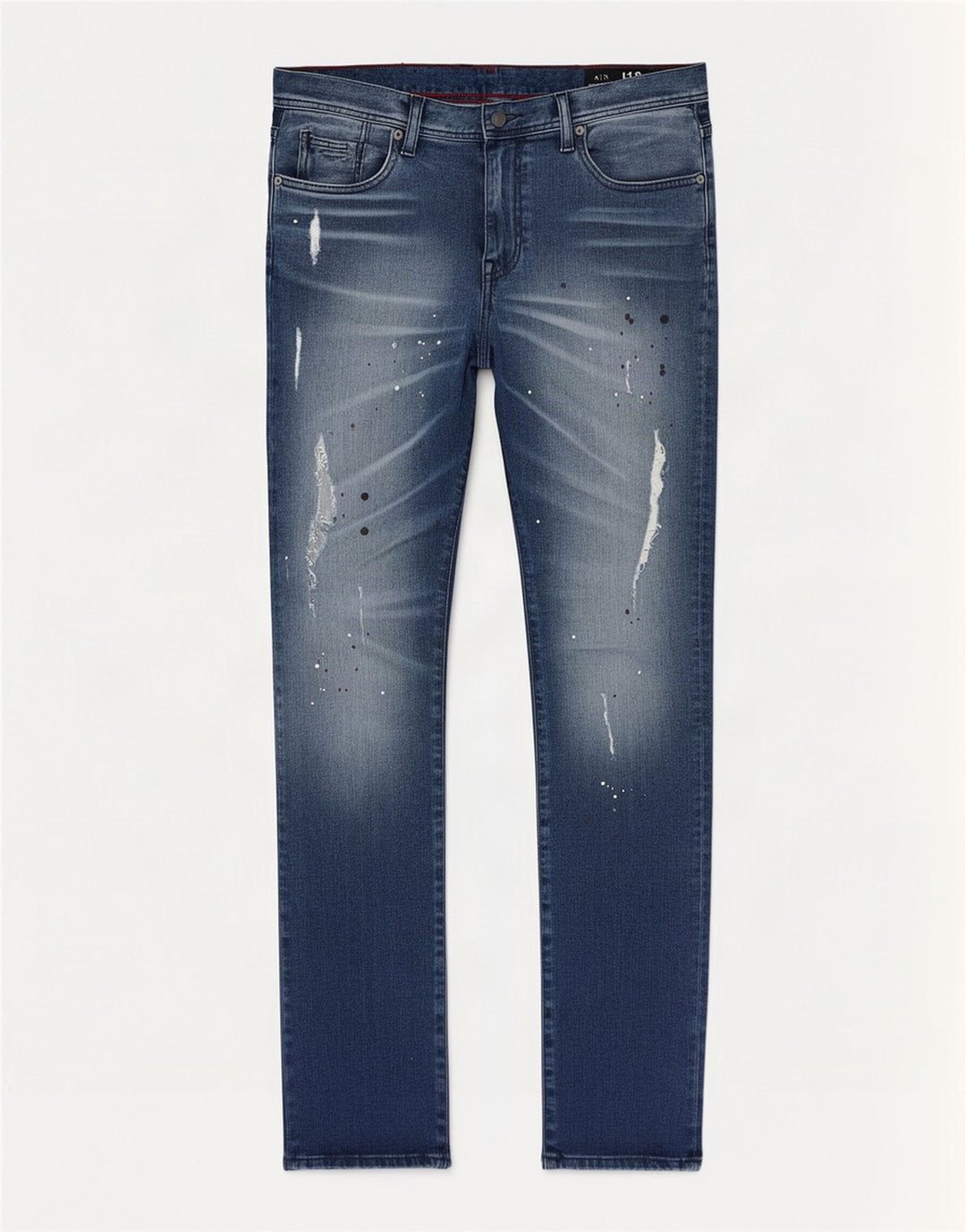 Armani Exchange Mens Jeans Slim Distressed W34 L32 Azul Manchado Algodão