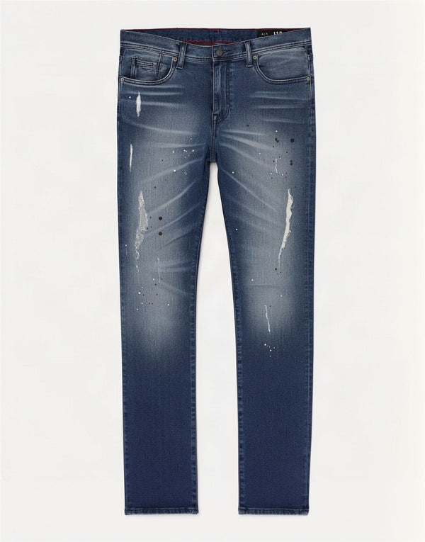 Armani Exchange Mens Jeans Slim Distressed W34 L32 Azul Manchado Algodão