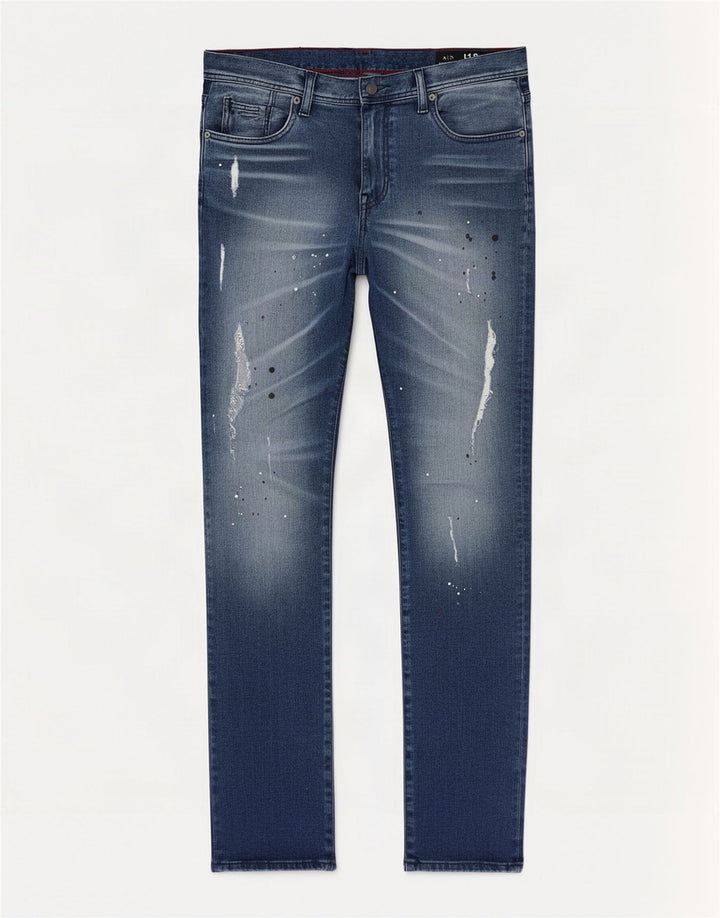 Armani Exchange Mens Jeans Slim Distressed W34 L32 Azul Manchado Algodão