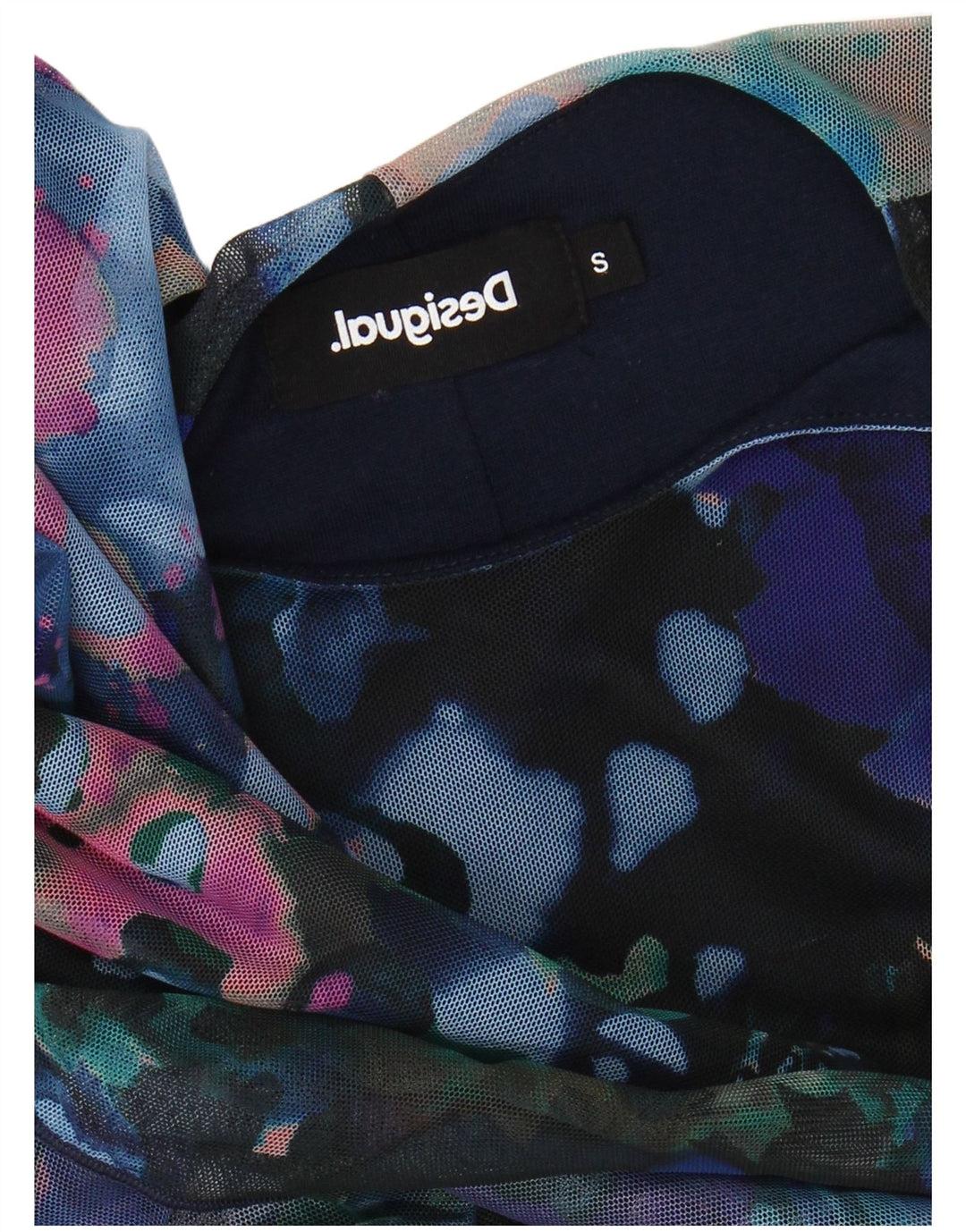 DESIGUAL Vestido feminino com estampa abstrata de manga comprida evasê Reino Unido 10 pequeno azul