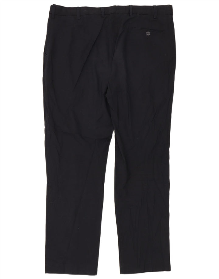 Calça masculina de ajuste regular Marks & Spencer W38 L31 azul marinho poliéster