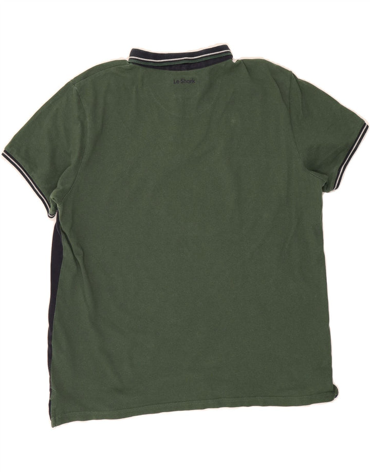 LE SHARK Mens Polo Shirt XL Green Colourblock Cotton Vintage Le Shark and Second-Hand Le Shark from Messina Hembry 