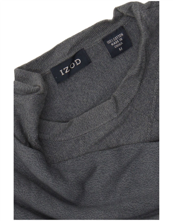 Suéter masculino IZOD com gola redonda e algodão cinza médio Argyle/Diamante