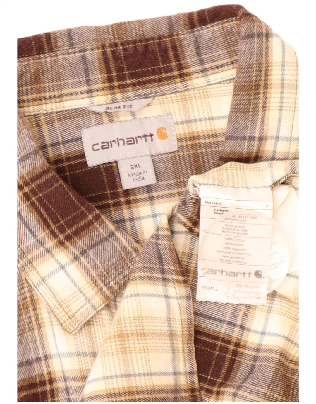 Camisa masculina de flanela slim fit CARHARTT 2XL algodão xadrez marrom