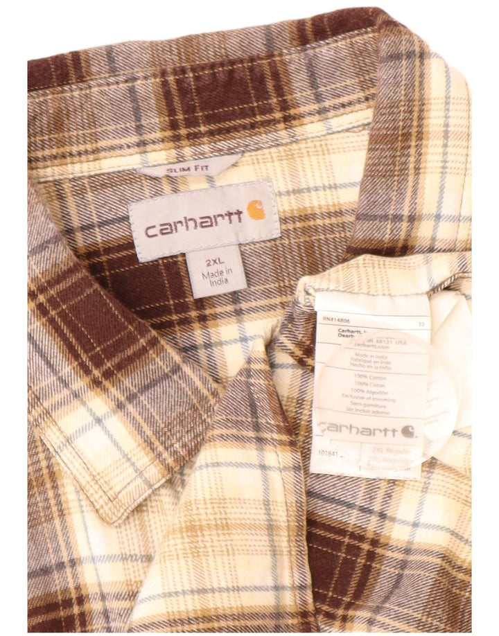 Camisa masculina de flanela slim fit CARHARTT 2XL algodão xadrez marrom