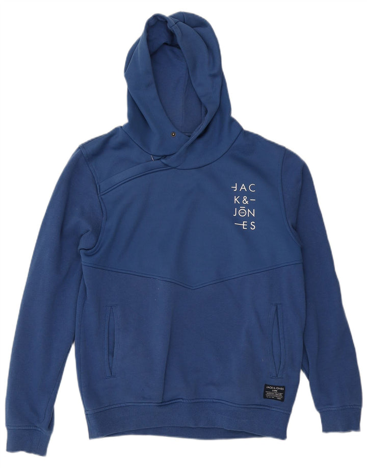 Suéter masculino com capuz gráfico Jack & Jones Core azul médio poliéster