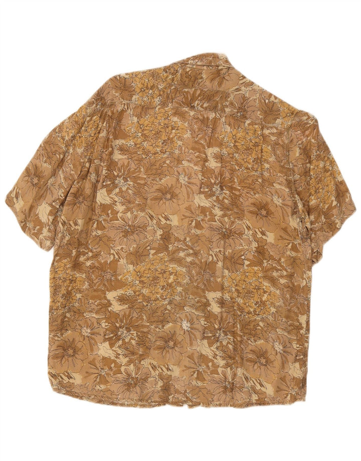 Camisa masculina vintage de manga curta pequena viscose floral marrom