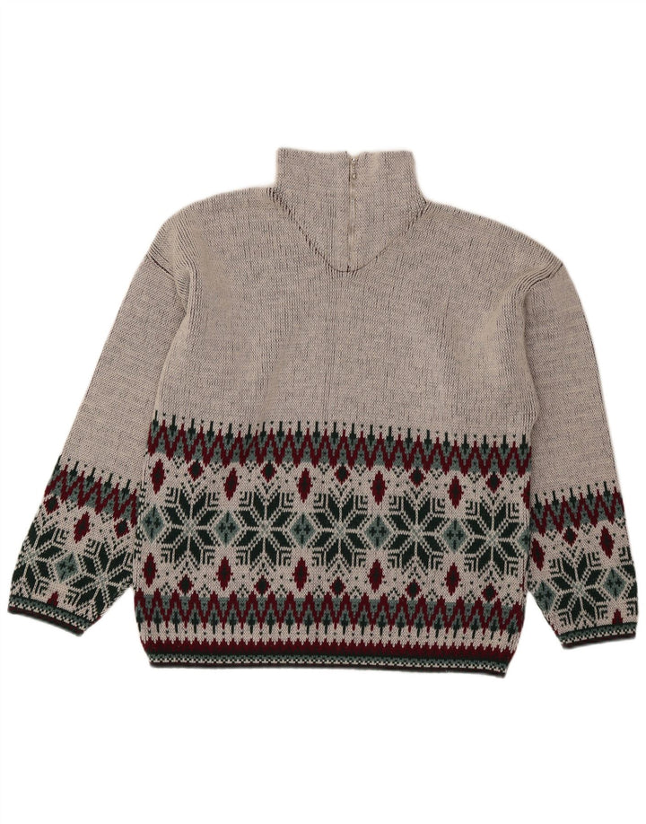 Suéter masculino vintage com zíper e pescoço médio cinza Fair Isle