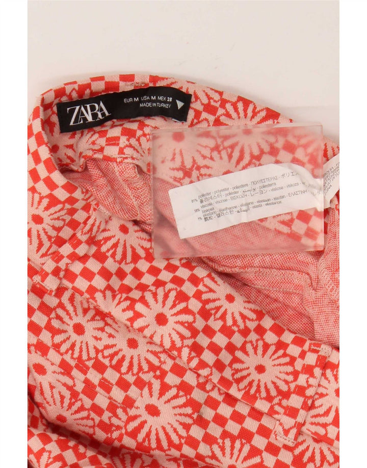 Zara Calça Feminina Flare Casual Médio W28 L33 Laranja Floral Poliéster
