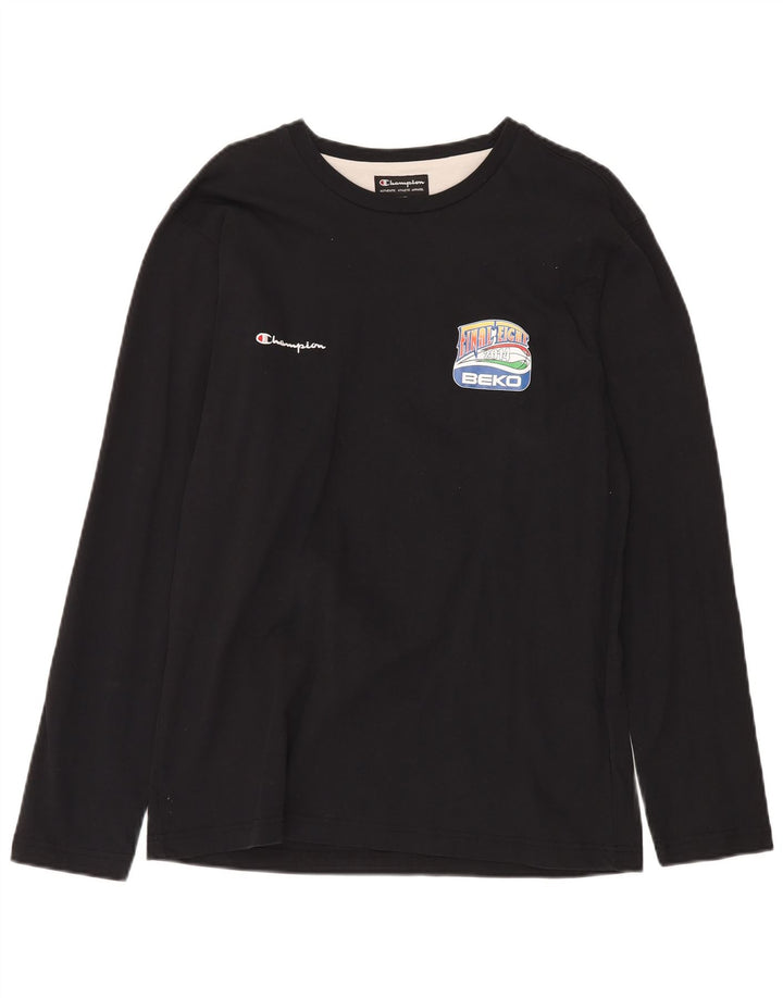 CHAMPION Top gráfico masculino manga comprida grande algodão preto
