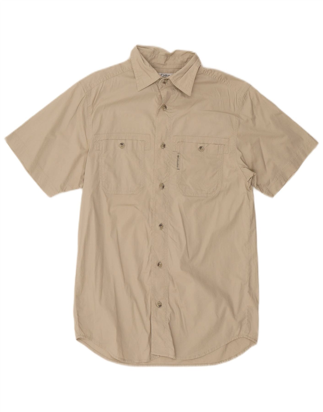 Columbia Camisa masculina de manga curta pequena bege algodão