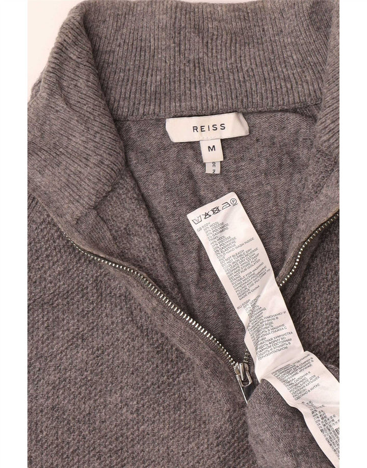 Suéter masculino Reiss com zíper e gola em lã cinza médio