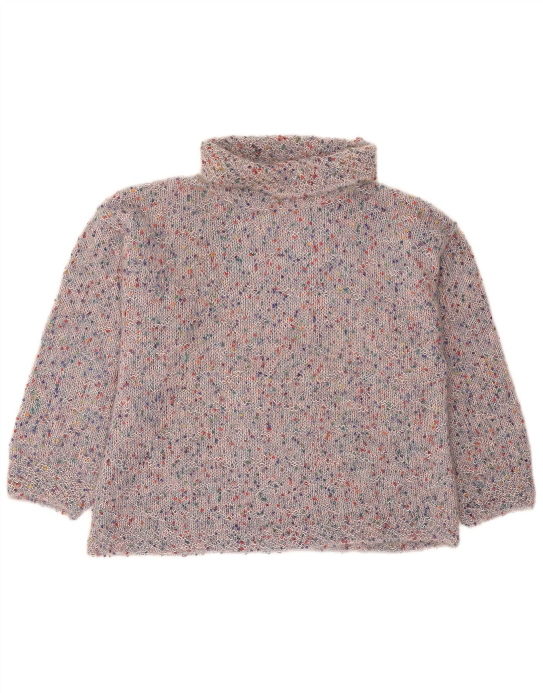 Suéter feminino vintage com gola redonda Reino Unido 16 grande multicolorido manchado