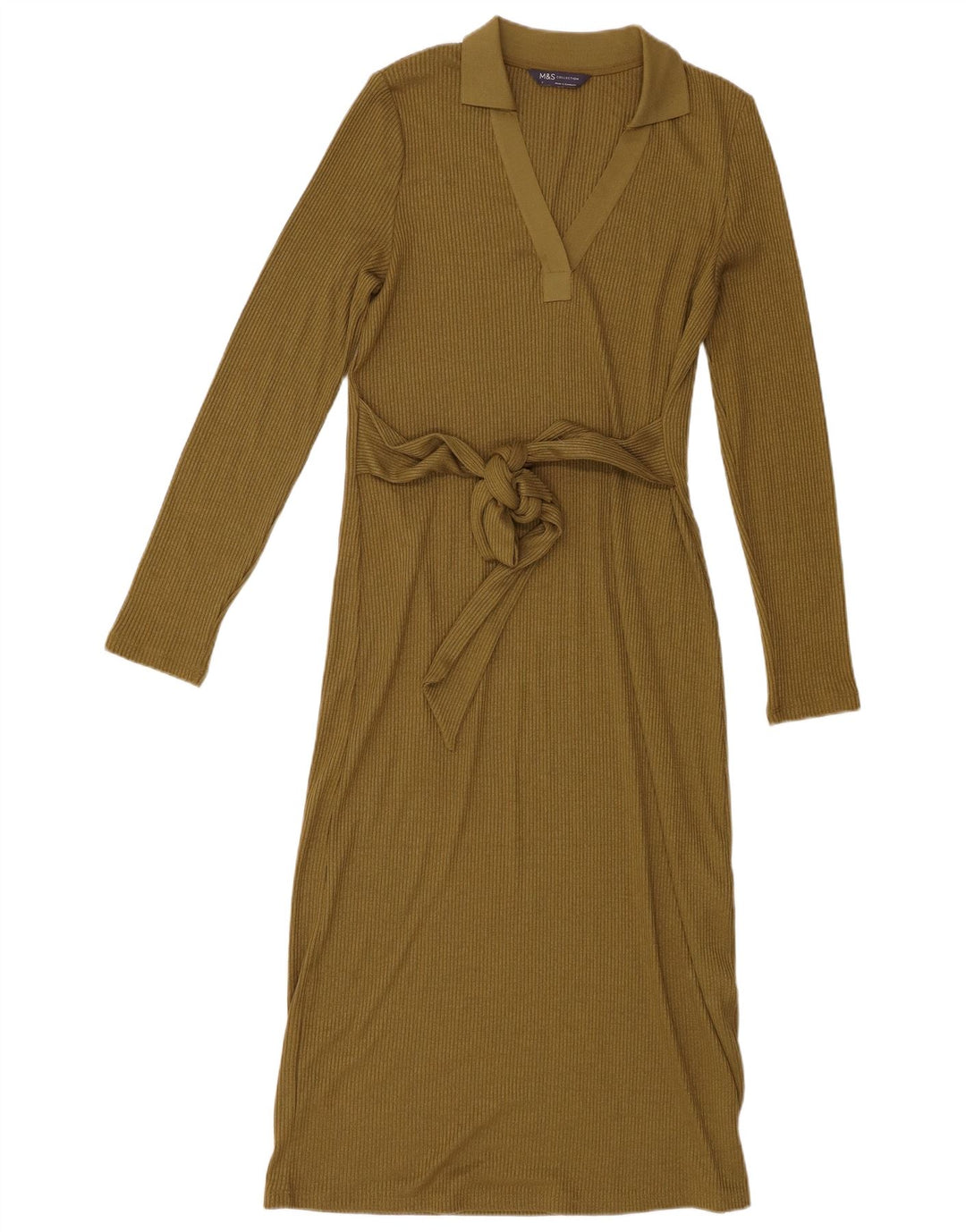 Vestido suéter feminino de manga comprida Marks & Spencer Reino Unido 8 pequeno poliéster cáqui