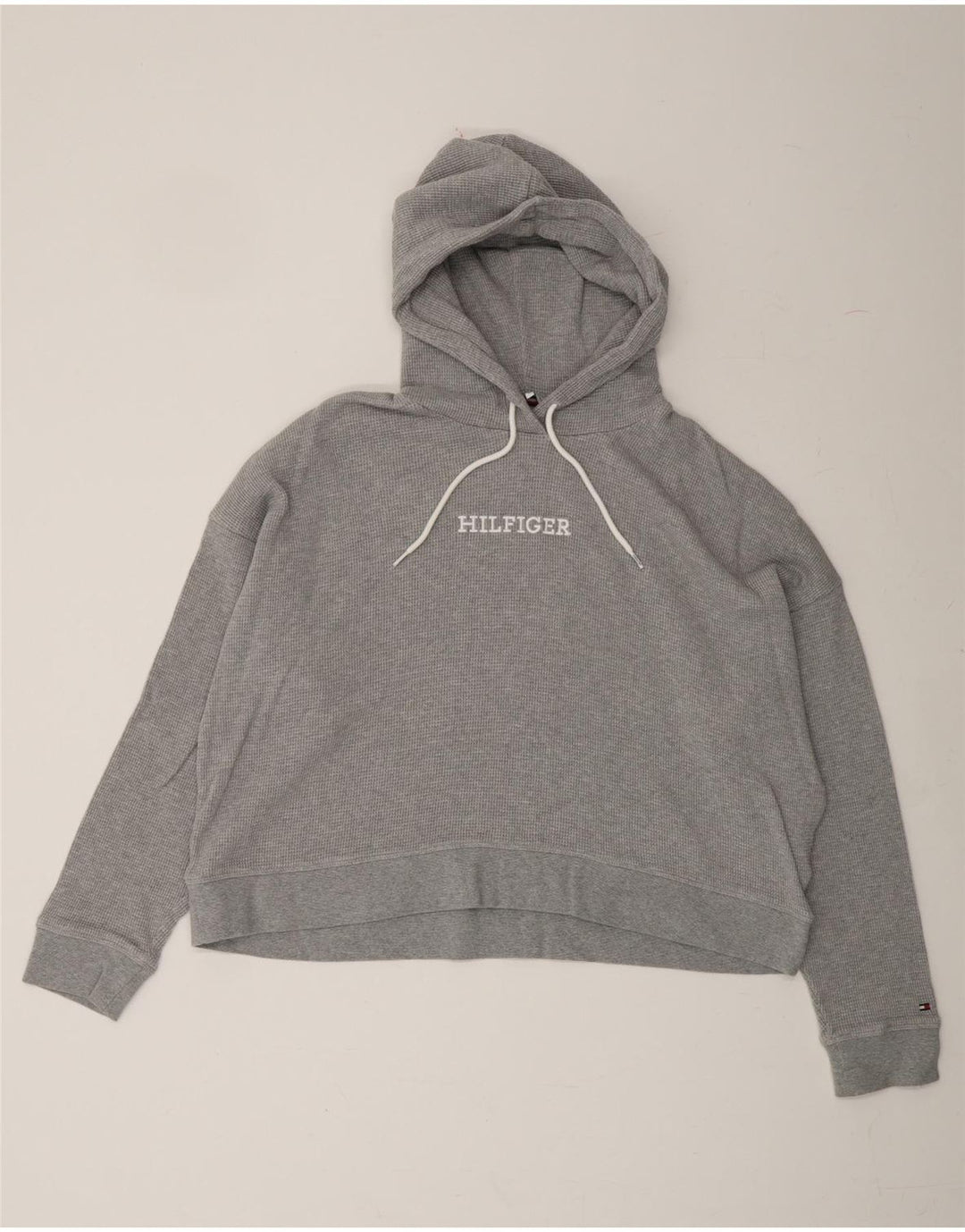 TOMMY HILFIGER Womens Crop Oversized Hoodie Jumper UK 18 XL Grey Cotton Vintage Tommy Hilfiger and Second-Hand Tommy Hilfiger from Messina Hembry 