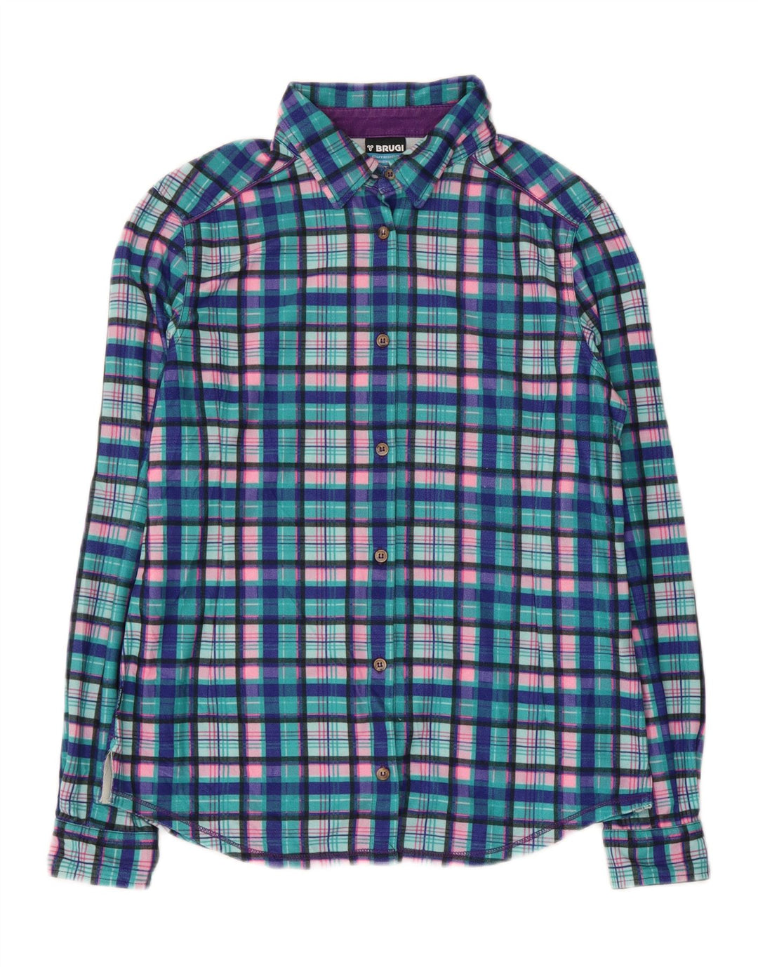 Camisa feminina de flanela BRUGI UK 14 grande xadrez azul