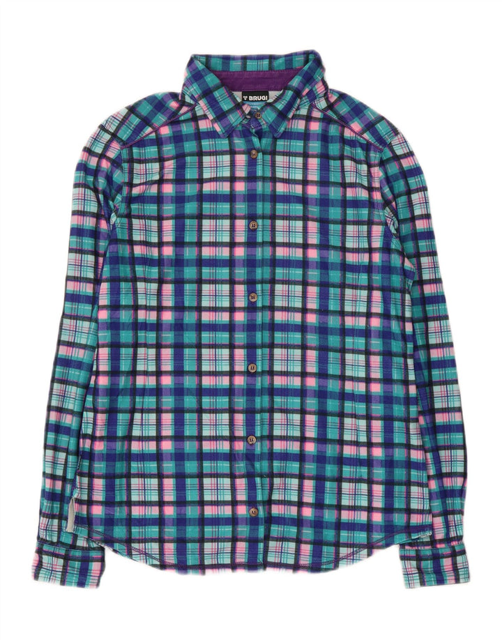 Camisa feminina de flanela BRUGI UK 14 grande xadrez azul