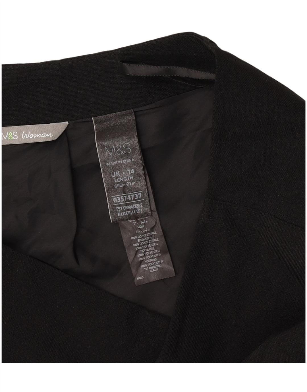 Saia lápis feminina Marks & Spencer Reino Unido 14 grande W32 poliéster preto